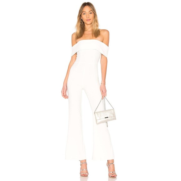Superdown Aubrey Jumpsuit Small White Off the shoulder Revolve Boning Foldover - Picture 1 of 6